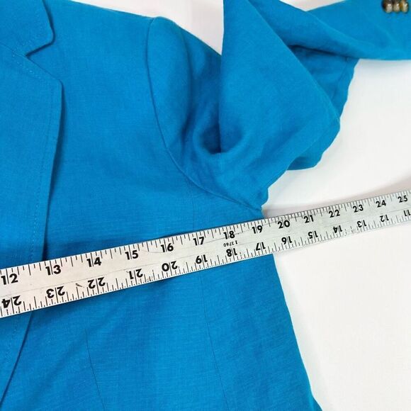 Talbots Blazer Womens 8 Blue Long-Sleeve Notch Lapel One Button Linen - Picture 6 of 9